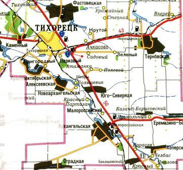 Подробная карта тихорецкого района краснодарского края с населенными пунктами
